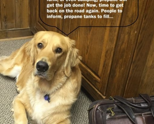 Luke the APS dog getting ready to hit the road to spread the word about the clean, American made energy, propane. Send in a photo of your pet with a witty caption for a chance to win a one hundred dollar visa card